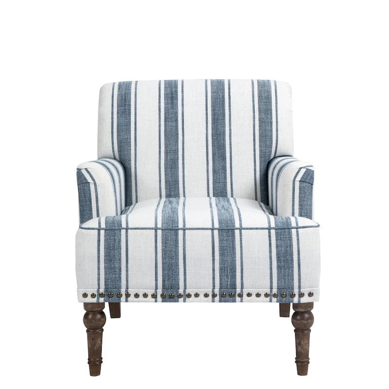 Fauteuil d'appoint en lin mélangé à rayures avec clous de tapissier style ferme