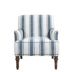 Fauteuil d'appoint en lin mélangé à rayures avec clous de tapissier style ferme