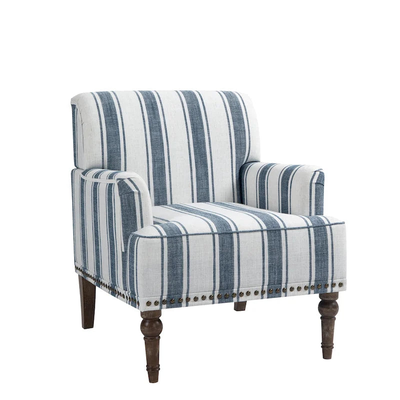 Fauteuil d'appoint en lin mélangé à rayures avec clous de tapissier style ferme