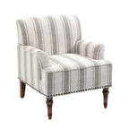 Fauteuil d'appoint en lin mélangé à rayures avec clous de tapissier style ferme
