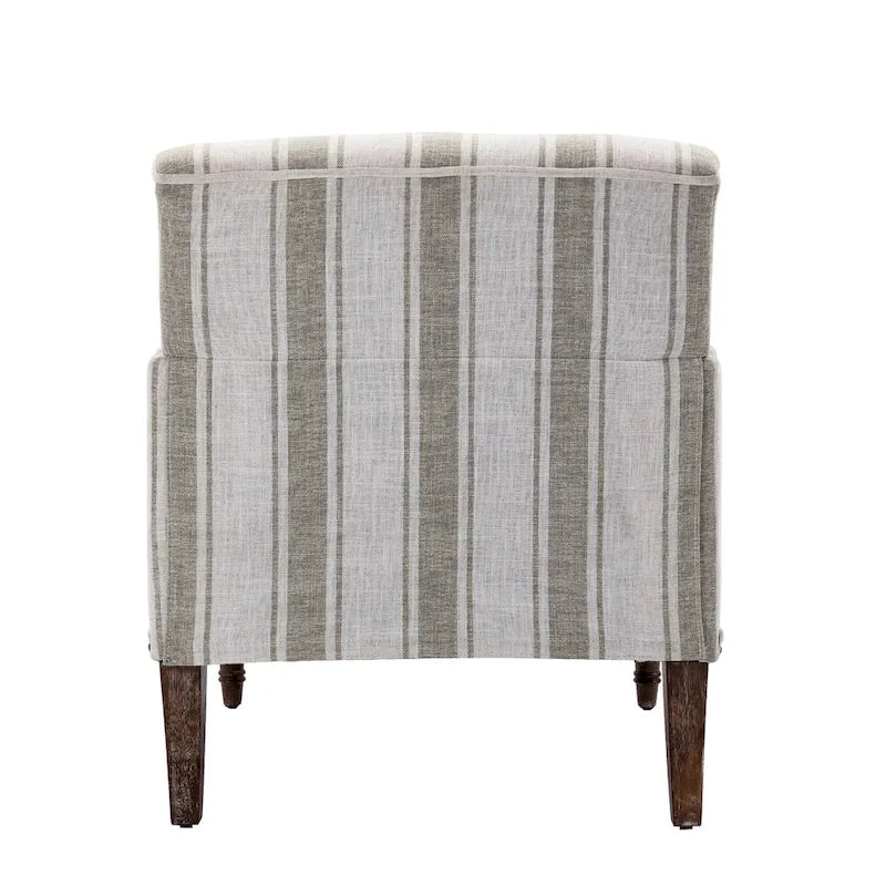Fauteuil d'appoint en lin mélangé à rayures avec clous de tapissier style ferme