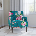 Fauteuil d'appoint en lin mélangé à rayures avec clous de tapissier style ferme