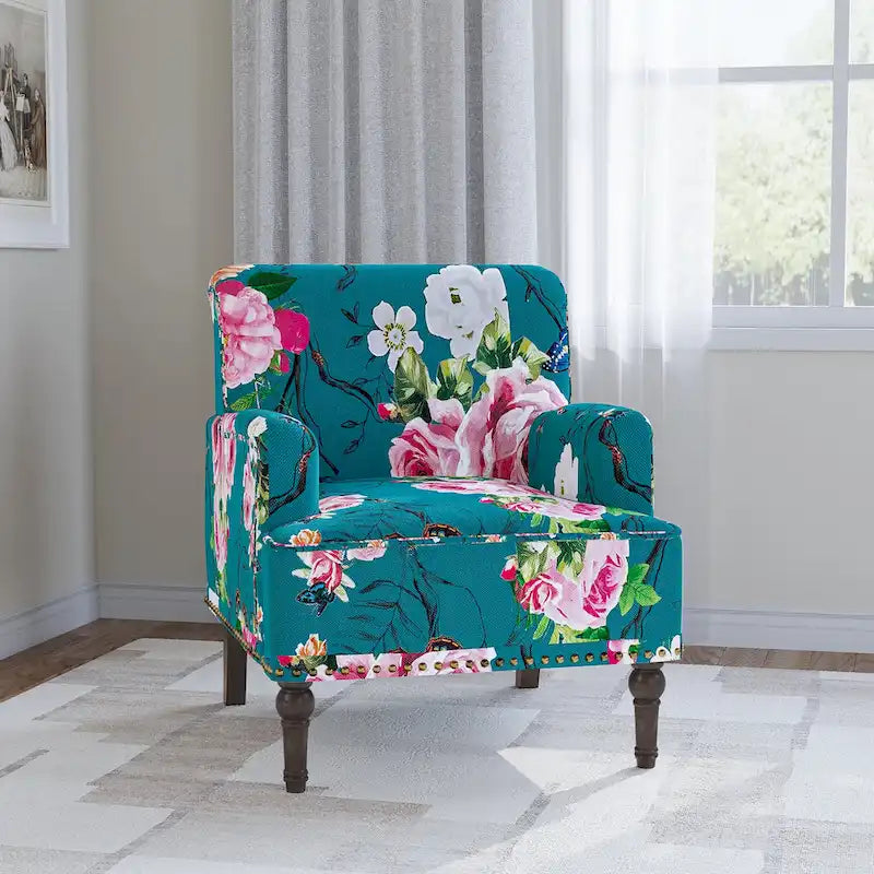Fauteuil d'appoint en lin mélangé à rayures avec clous de tapissier style ferme