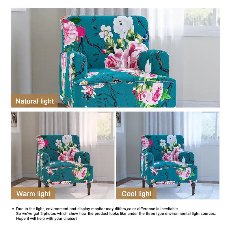 Fauteuil d'appoint en lin mélangé à rayures avec clous de tapissier style ferme