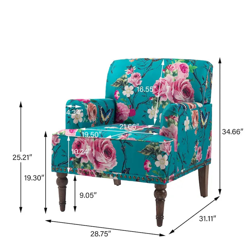 Fauteuil d'appoint en lin mélangé à rayures avec clous de tapissier style ferme