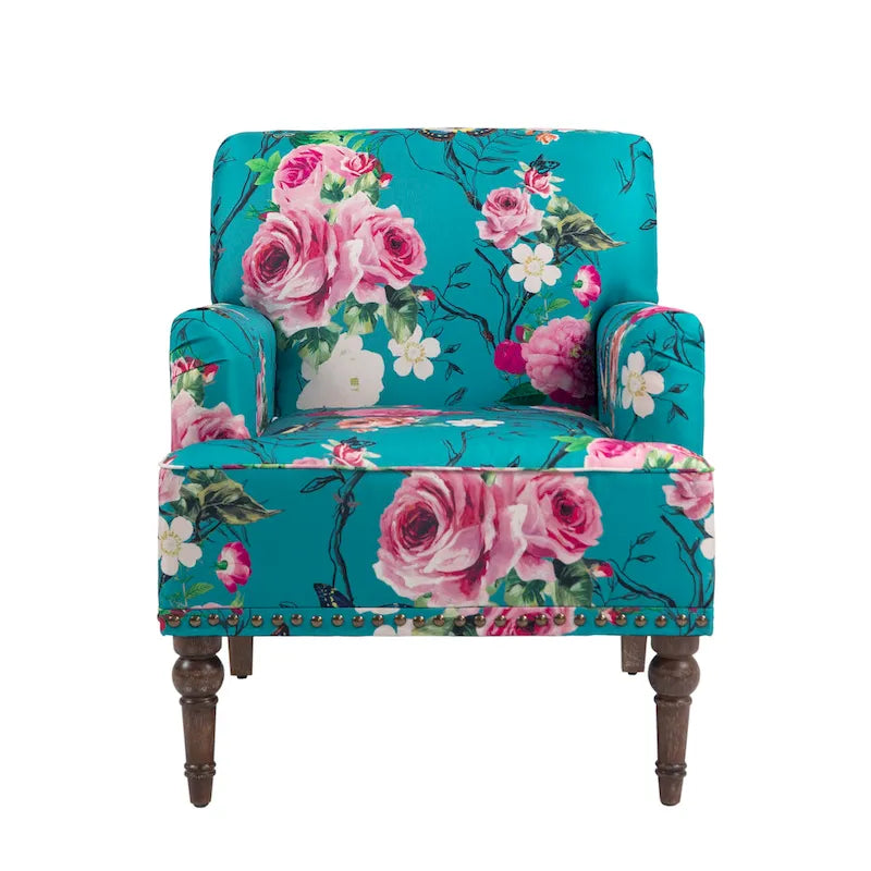 Fauteuil d'appoint en lin mélangé à rayures avec clous de tapissier style ferme