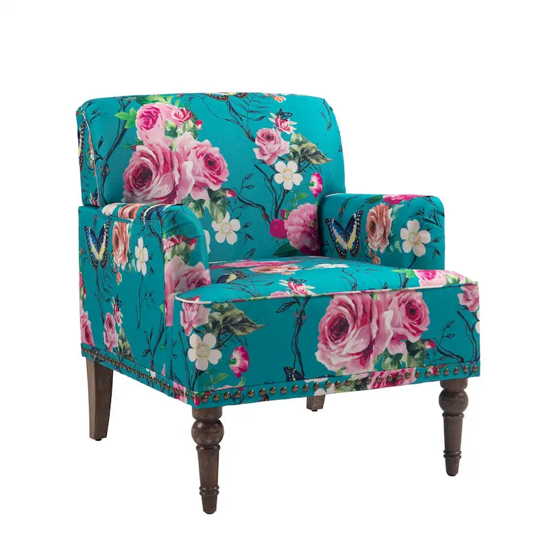 Fauteuil d'appoint en lin mélangé à rayures avec clous de tapissier style ferme