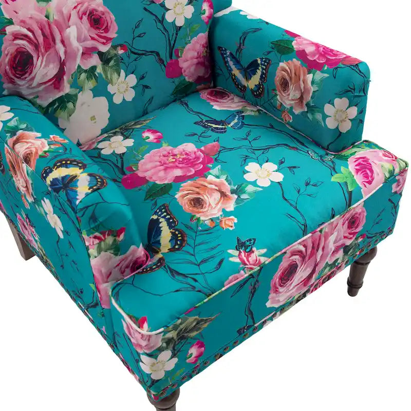 Fauteuil d'appoint en lin mélangé à rayures avec clous de tapissier style ferme