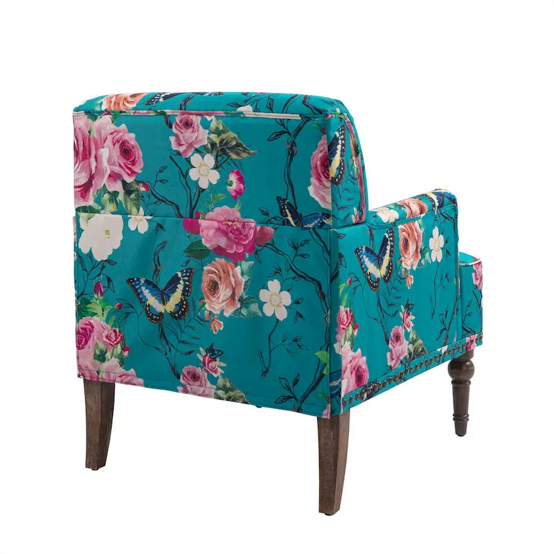 Fauteuil d'appoint en lin mélangé à rayures avec clous de tapissier style ferme