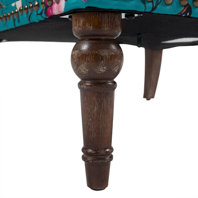 Fauteuil d'appoint en lin mélangé à rayures avec clous de tapissier style ferme