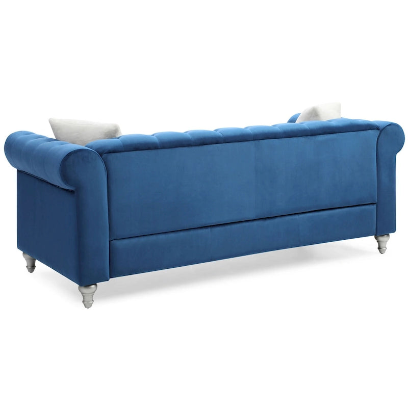 Canapé touffeté en microsuède velours avec détails cloutés et accoudoirs roulés