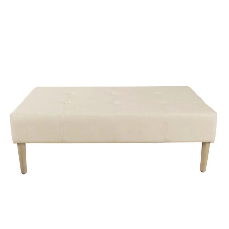 Ottoman de table basse capitonné en similicuir avec pieds en bois