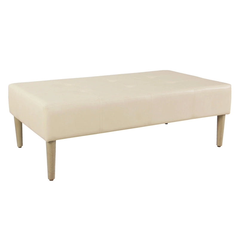 Ottoman de table basse capitonné en similicuir avec pieds en bois
