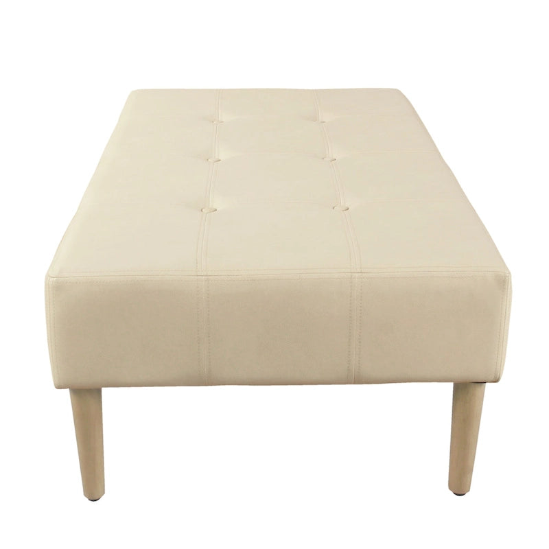Ottoman de table basse capitonné en similicuir avec pieds en bois