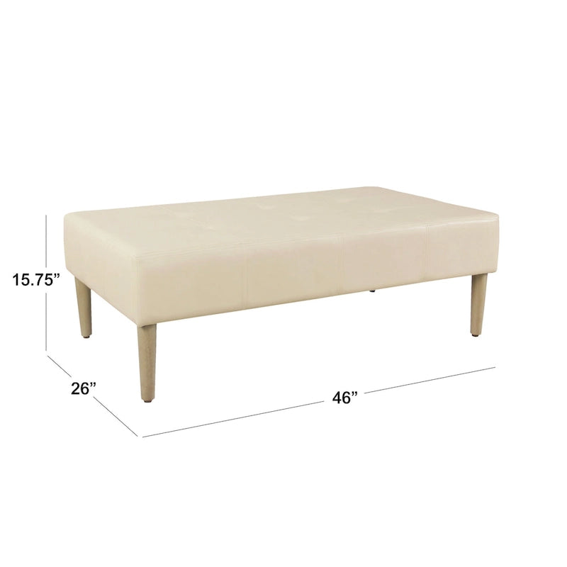 Ottoman de table basse capitonné en similicuir avec pieds en bois