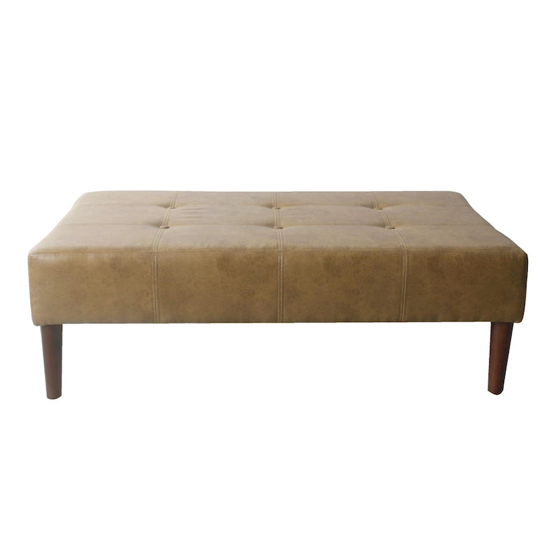 Ottoman de table basse capitonné en similicuir avec pieds en bois