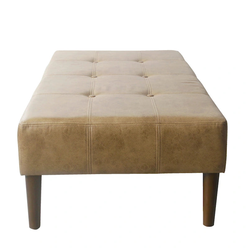 Ottoman de table basse capitonné en similicuir avec pieds en bois