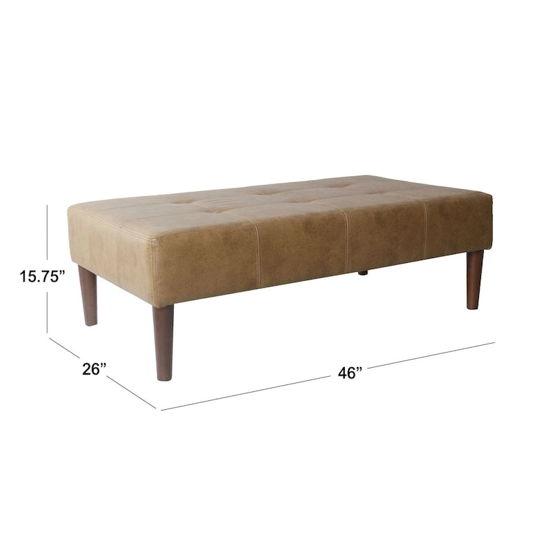 Ottoman de table basse capitonné en similicuir avec pieds en bois