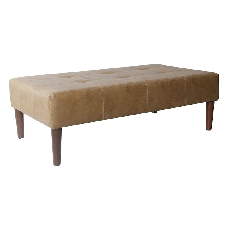 Ottoman de table basse capitonné en similicuir avec pieds en bois
