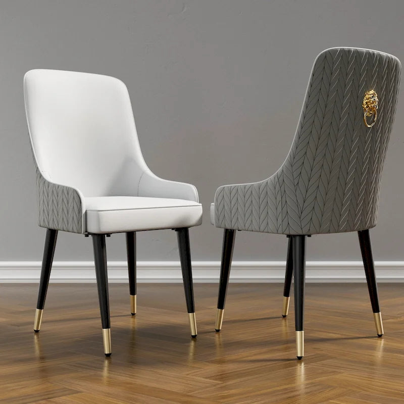 Chaise de salle à manger capitonnée avec anneau de tirage tête de lion dorée Gris Kaki