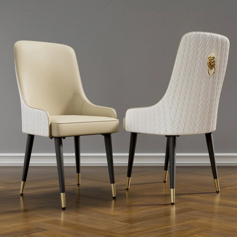 Chaise de salle à manger capitonnée avec anneau de tirage tête de lion dorée Gris Kaki