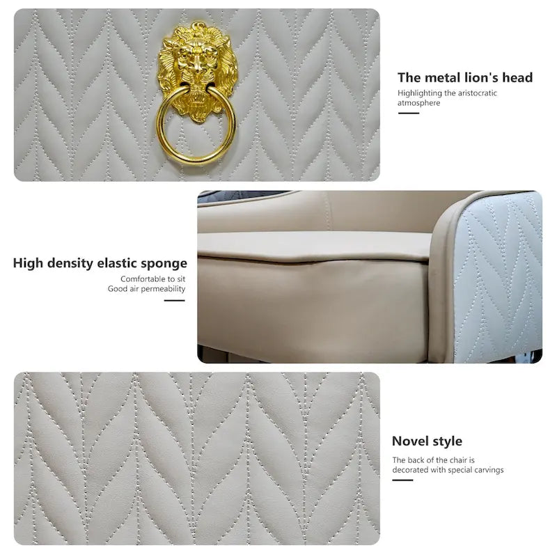 Chaise de salle à manger capitonnée avec anneau de tirage tête de lion dorée Gris Kaki