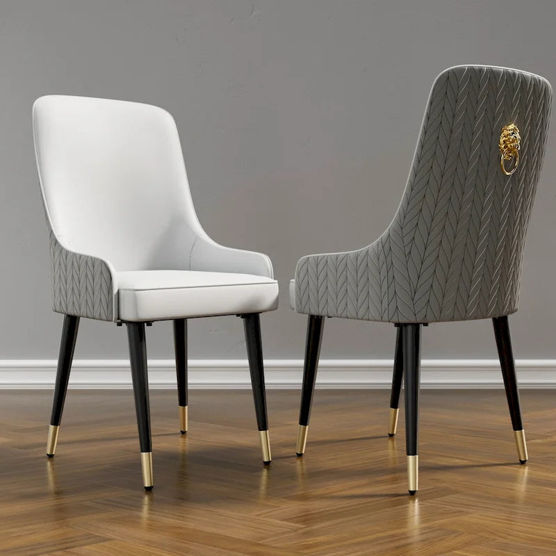 Chaise de salle à manger capitonnée avec anneau de tirage tête de lion dorée Gris Kaki
