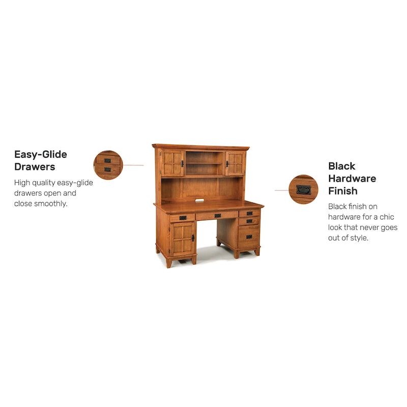 Bureau piédestal en chêne de style cottage avec armoire supérieure et tiroirs de rangement