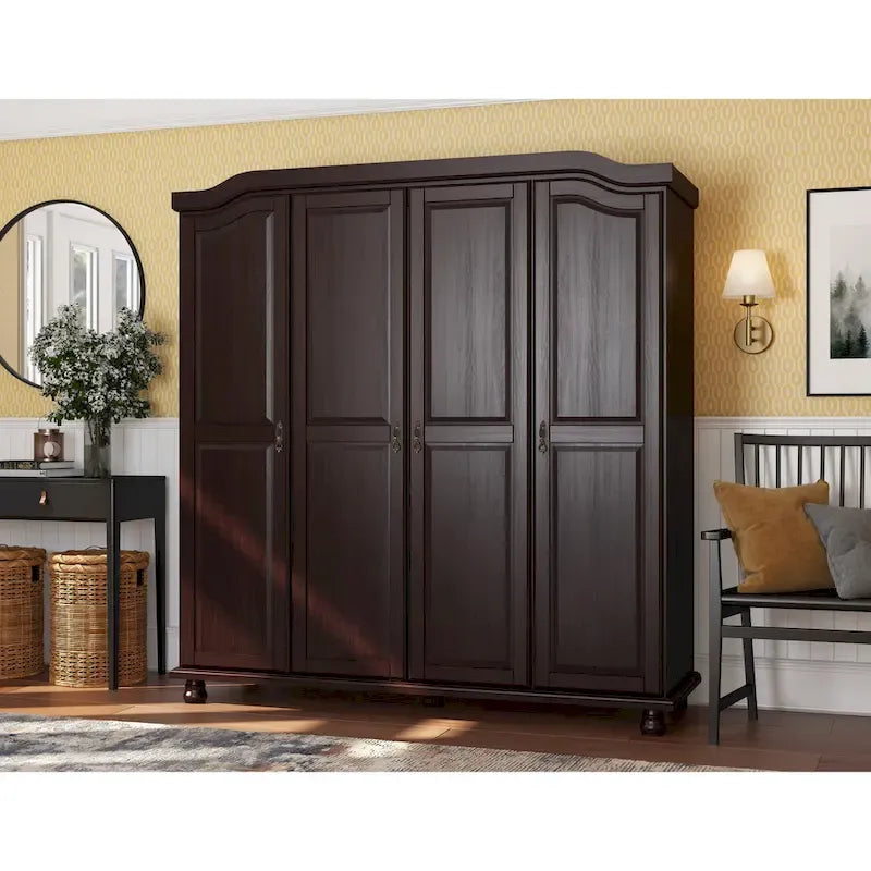 Petite étagère de garde-robe en bois massif finition moka blanc java noir