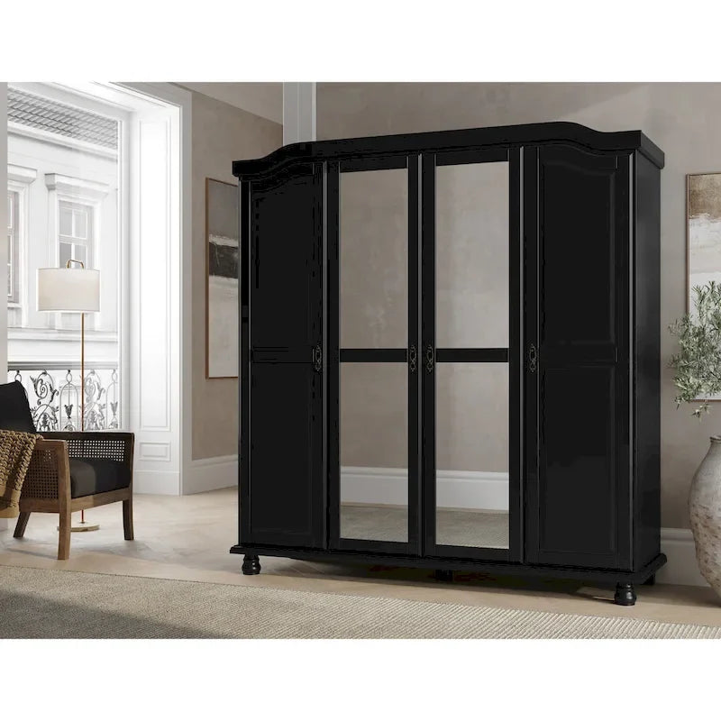 Petite étagère de garde-robe en bois massif finition moka blanc java noir