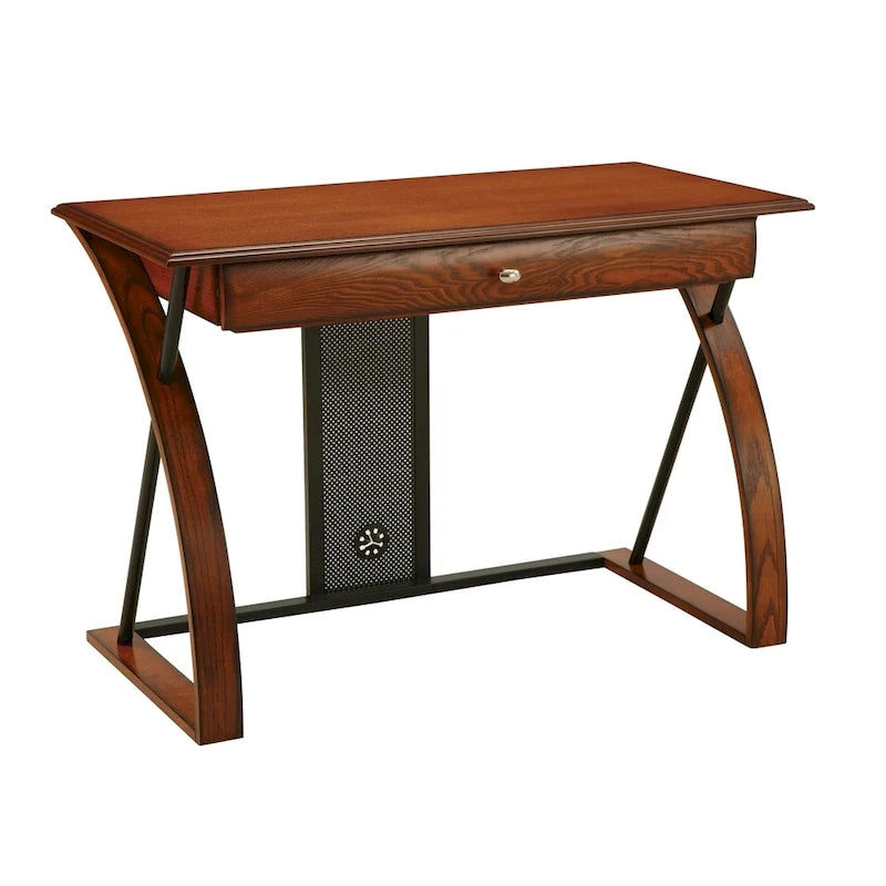 Bureau d'ordinateur classique en bois de chêne avec tiroir clavier et gestion des câbles
