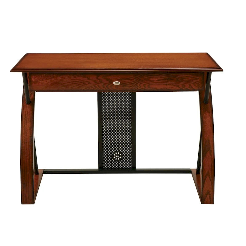 Bureau d'ordinateur classique en bois de chêne avec tiroir clavier et gestion des câbles