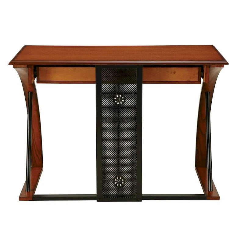 Bureau d'ordinateur classique en bois de chêne avec tiroir clavier et gestion des câbles
