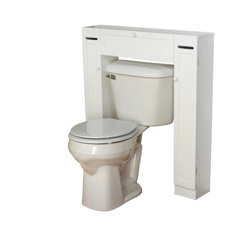 Meuble de rangement de salle de bain sur toilettes avec portes persiennes blanc-gris