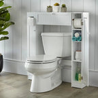 Meuble de rangement de salle de bain sur toilettes avec portes persiennes blanc-gris