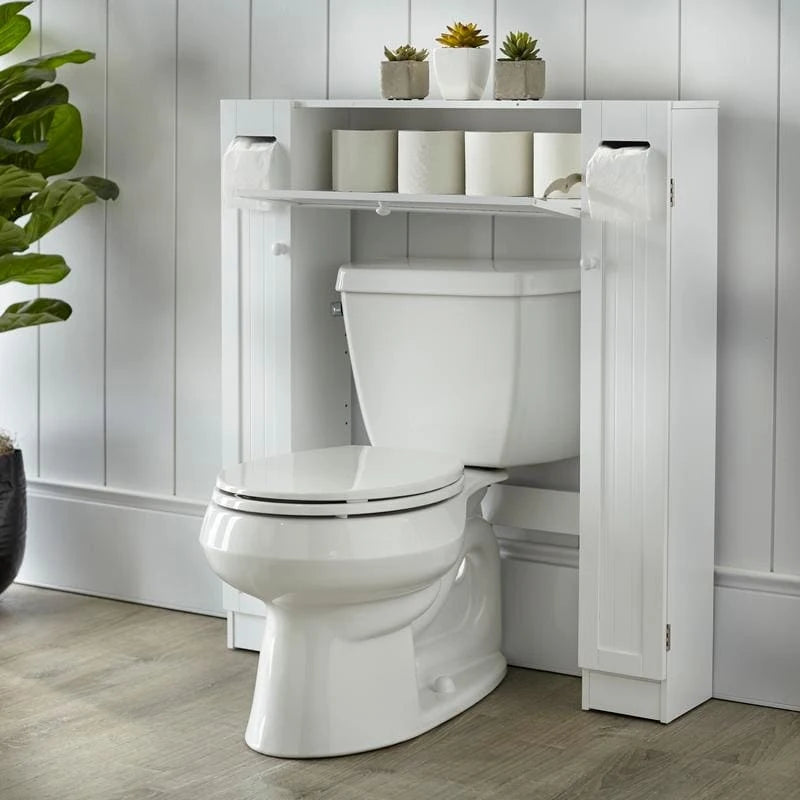 Meuble de rangement de salle de bain sur toilettes avec portes persiennes blanc-gris