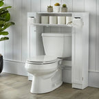 Meuble de rangement de salle de bain sur toilettes avec portes persiennes blanc-gris