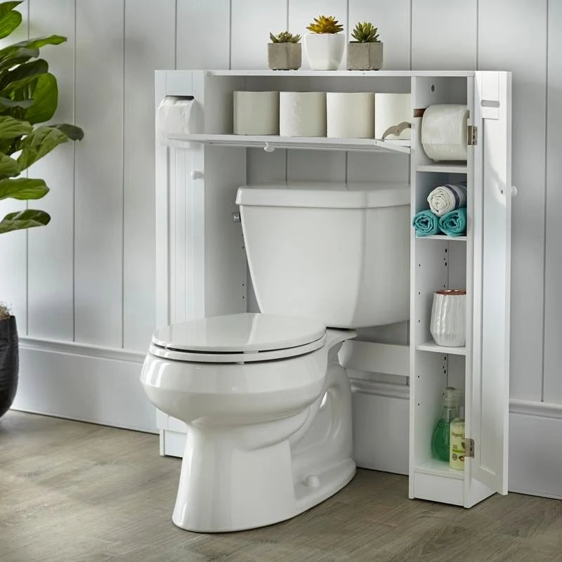 Meuble de rangement de salle de bain sur toilettes avec portes persiennes blanc-gris