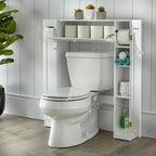 Meuble de rangement de salle de bain sur toilettes avec portes persiennes blanc-gris