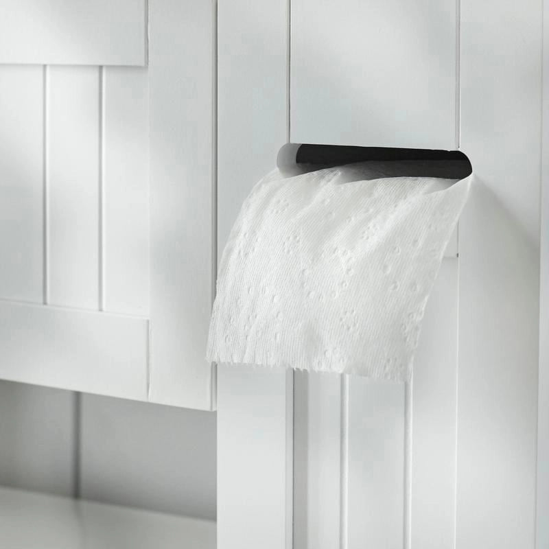 Meuble de rangement de salle de bain sur toilettes avec portes persiennes blanc-gris