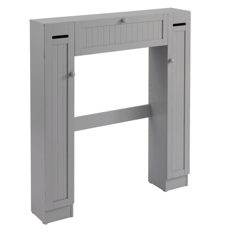 Meuble de rangement de salle de bain sur toilettes avec portes persiennes blanc-gris