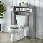 Meuble de rangement de salle de bain sur toilettes avec portes persiennes blanc-gris