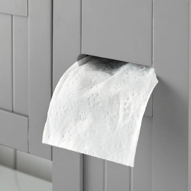 Meuble de rangement de salle de bain sur toilettes avec portes persiennes blanc-gris
