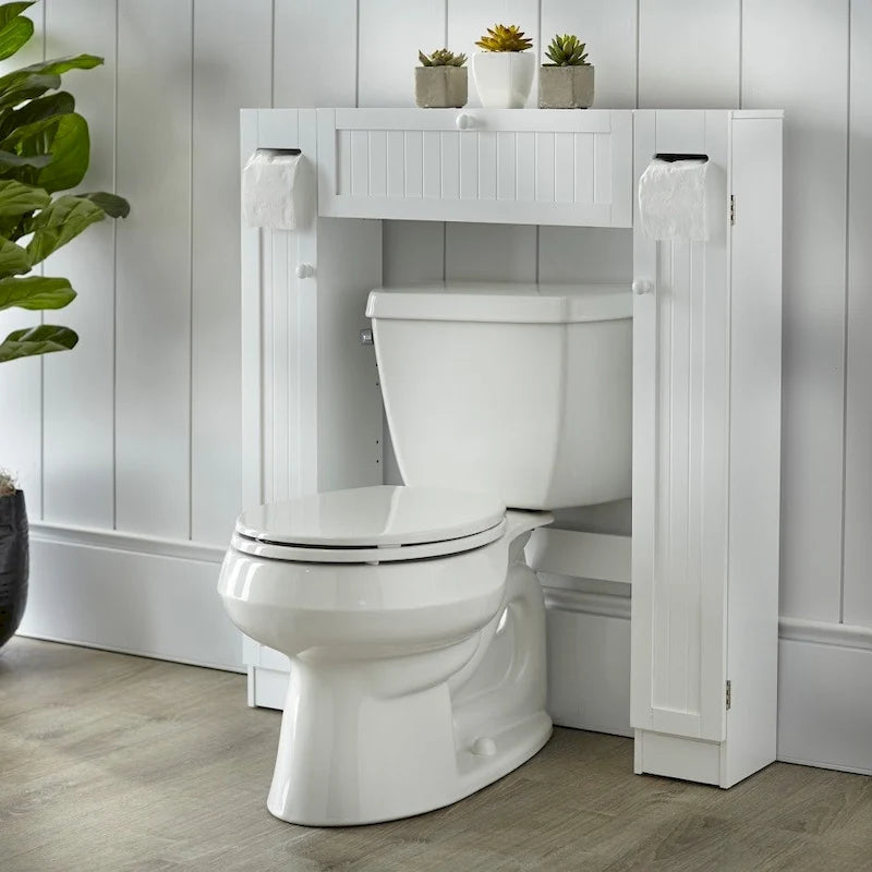 Meuble de rangement de salle de bain sur toilettes avec portes persiennes blanc-gris
