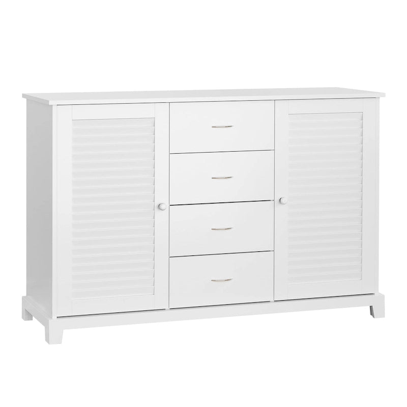 Buffet de rangement blanc avec portes persiennes et tiroirs