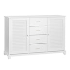 Buffet de rangement blanc avec portes persiennes et tiroirs