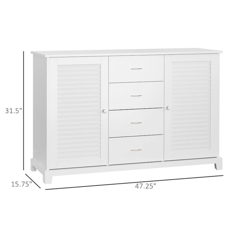 Buffet de rangement blanc avec portes persiennes et tiroirs