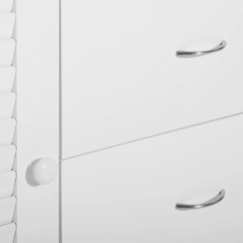 Buffet de rangement blanc avec portes persiennes et tiroirs