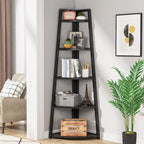 Étagère d'angle échelle à 5 niveaux, meuble de rangement pour plantes, bibliothèque, noir et blanc