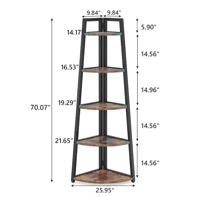 Étagère d'angle échelle à 5 niveaux, meuble de rangement pour plantes, bibliothèque, noir et blanc